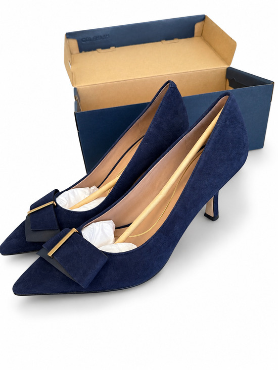 Cole Haan Shoes - Cole Haan Felicia Bow Pumps Navy Suede Gold Accent Size 8B